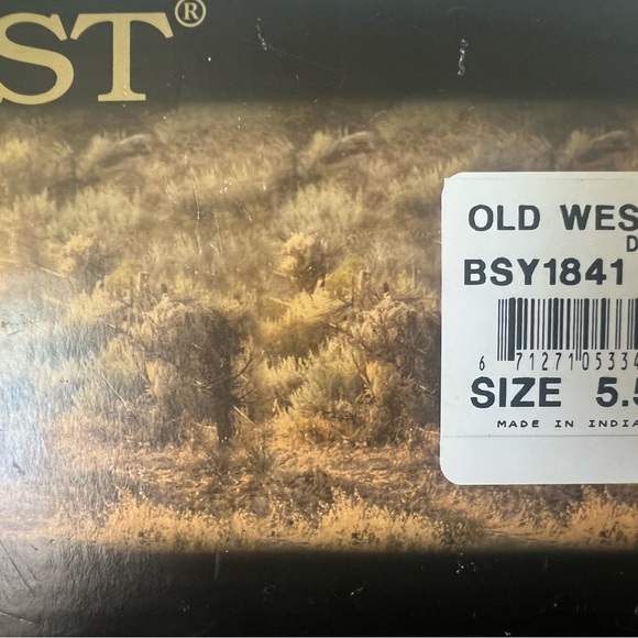 Old West Boys Cowboy Boots 5.5 Brown Square Toe with Cross NEW in BOX - Picture 5 of 5